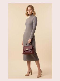 CrossKulture - Women Structured Handheld Handbag With Detachable Strap - Burgundy