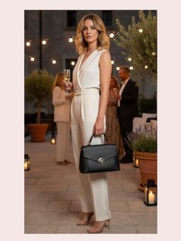 CrossKulture - Women Structured Handheld Handbag With Detachable Strap - Black