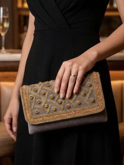 YELONA - Womens Velvet Evening Clutch With Detachable Strap - Ash Grey