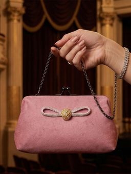 YELONA - Womens Velvet Evening Clutch With Detachable Strap - Blush Pink