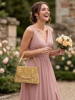 YELONA - Womens Pearl And Crystals Clutch With Detachable Strap - Gold