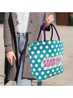 Earth Bags - Good Vibes Only Jute Tote Bag With Zipper (Sky Blue)