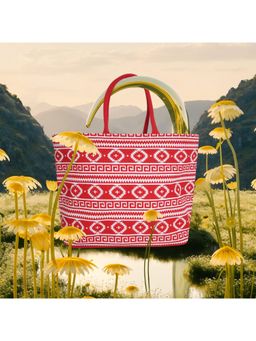 Earth Bags - Jute Tote Bag With Zipper (Red)