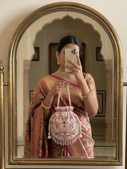 YELONA - Handmade Embroidered Ethnic Potli Bag - Lemonade Pink