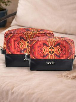 Zouk - Womens Orange Ikat Print Raha Travel Pouches