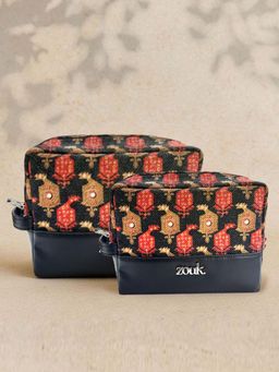 Zouk - Womens Orange Motif Print Raha Travel Pouches