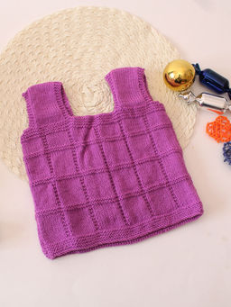 Woonie - Girls Handmade Sleeveless Strappy Woven Knitted Sweater - Purple