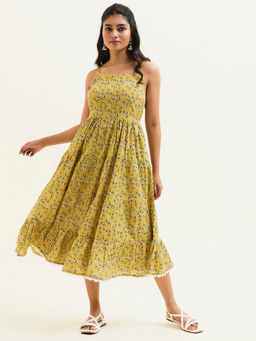 Jaipur Kurti - Mustard Printed Strappy Dress