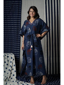 NAVYAS FASHION - Navy Blue Ajrakh Kaftan