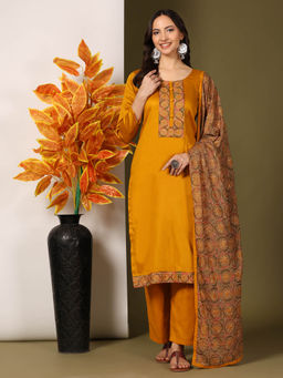 Mamicha - Mustard Women's Unstitched Dress Material (Set of 3)