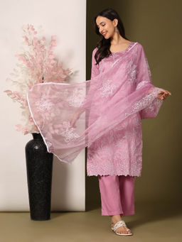 Mamicha - Lavender Women's Unstitched Dress Material (Set of 3)