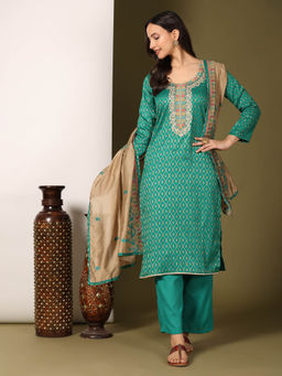 Mamicha - Turquoise Women's Unstitched Dress Material (Set of 3)