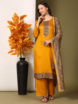 Mamicha - Mustard Women's Unstitched Dress Material (Set of 3)