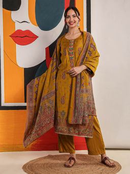 Mamicha - Mustard Elegance Unstitched Dress Material (Set of 3)