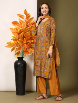 Mamicha - Mustard Women's Unstitched Dress Material (Set of 3)