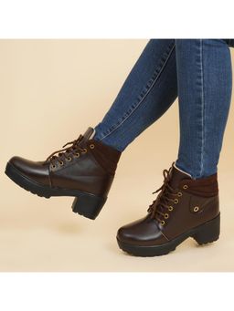 XE Looks - Vegan Leather Stylish and Trendy Women Brown Lace-Up Casual Boots