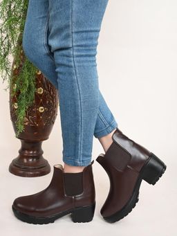 XE Looks - Vegan Leather Stylish and Trendy Women Brown Chelsea Boots