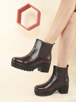 XE Looks - Vegan Leather Stylish and Trendy Women Brown Chelsea Boots
