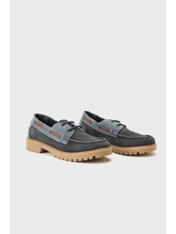 One Friday - Boys Navy Blue Leather Partywear Boat Shoes Smart Fit