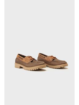 One Friday - Boys Brown Leather Partywear Boat Shoes Classic Look
