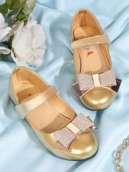Tiny Bugs - Girls Party Wear Embellished Ballerinas - Gold