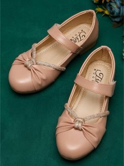 Tiny Bugs - Girls Party Wear Embellished Ballerinas - Peach