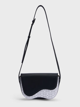 IYKYK by Nykaa Fashion - Black Monogram Printed Asymmetric Flap Sling Bag
