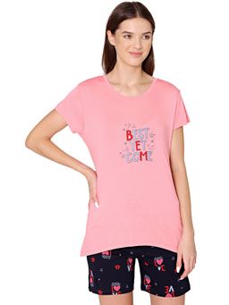 Bodycare - Womens Modal Printed Night Suit Of T-Shirt & Shorts -BSSS17509 Pink (Set of 2)