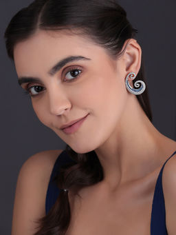 Shaze - Silver Rhodium-Plated Cubic Zirconia Blue Paisley Drop Earrings for Women