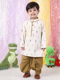 Polka Tots - Boys Brown Embroidered Kurta with Dhoti (Set of 2)