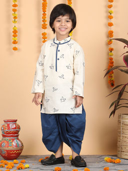 Polka Tots - Boys Blue Embroidered Kurta with Dhoti (Set of 2)