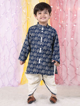 Polka Tots - Boys Blue Printed Kurta with Dhoti (Set of 2)