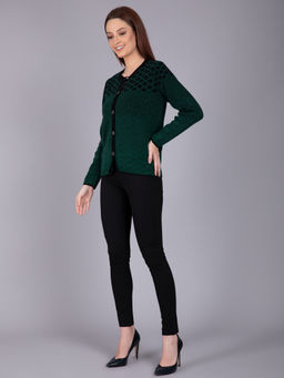 Madame - Checkered Round Neck Casual Women Green Sweater