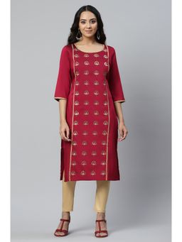 Aurelia - Maroon Zari Embroidered Ethnic Liva Kurta