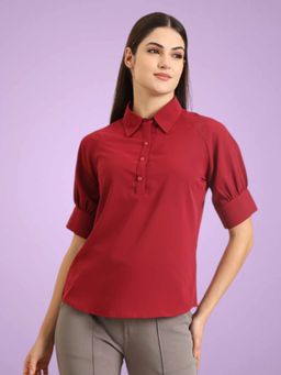 FITHUB - Women Regular Collar Puff Sleeve Shirt Style Formal Top