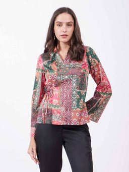 FableStreet - Multi-Color Satin Wrap Top