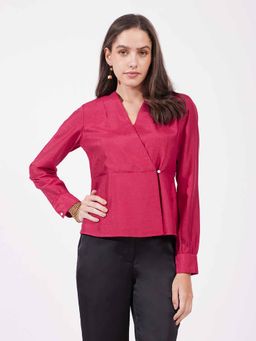 FableStreet - Fuchsia Pink Silk Wrap Top