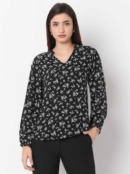 Not So Pink - Printed Black Mandarin Neck Top