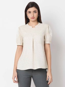 Not So Pink - Off White Solid Khadi Puff Sleeves Top