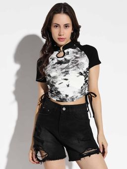 SHOWOFF - Women White Graphic Crop Top