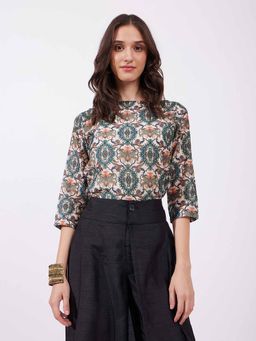 FableStreet - Multi-Color Chanderi Boat Neck Top