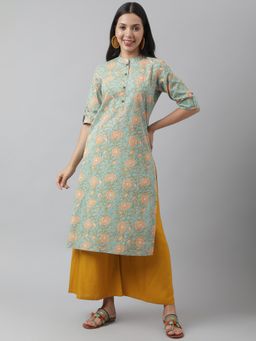Divena - Green Floral Printed Straight Kurta