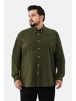 Snitch - Olive Plain Full Sleeves Regular Plus Size Shirt for Men