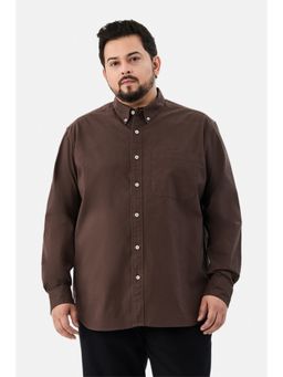 Snitch - Brown Plain Full Sleeves Regular Plus Size Shirt for Men