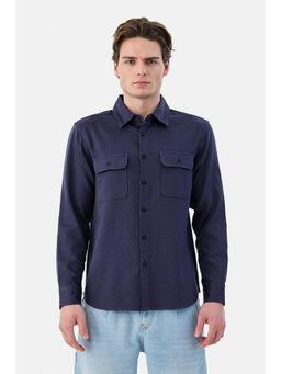 Snitch - Navy Solid Full Sleeves Regular Shirt for Men