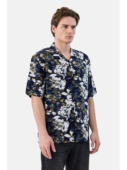Snitch - Navy Blue Floral Half Sleeves Boxy Casual Shirt for Men