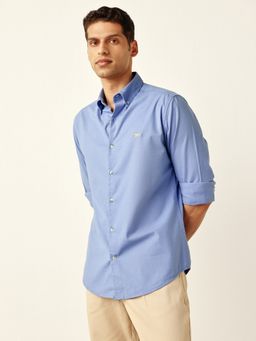 Andamen - Men's Blue Cotton Elastane Oxford Shirt