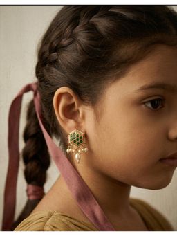 Choko - Hexagon Pearl Drop Stud Earrings for Traditional Ethnic Wedding (3-12 Years)