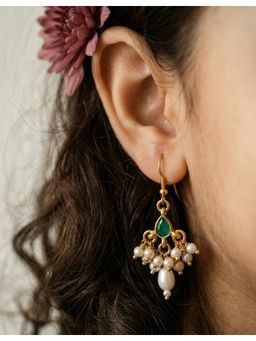 Choko - Ethnic Green Stone & Dangling Pearls Earrings (3-12 Years)