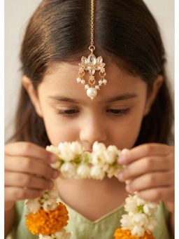 Choko - Kundan Studded Maang Tikka with Pearl Drops for Wedding Functions (3-12 Years)